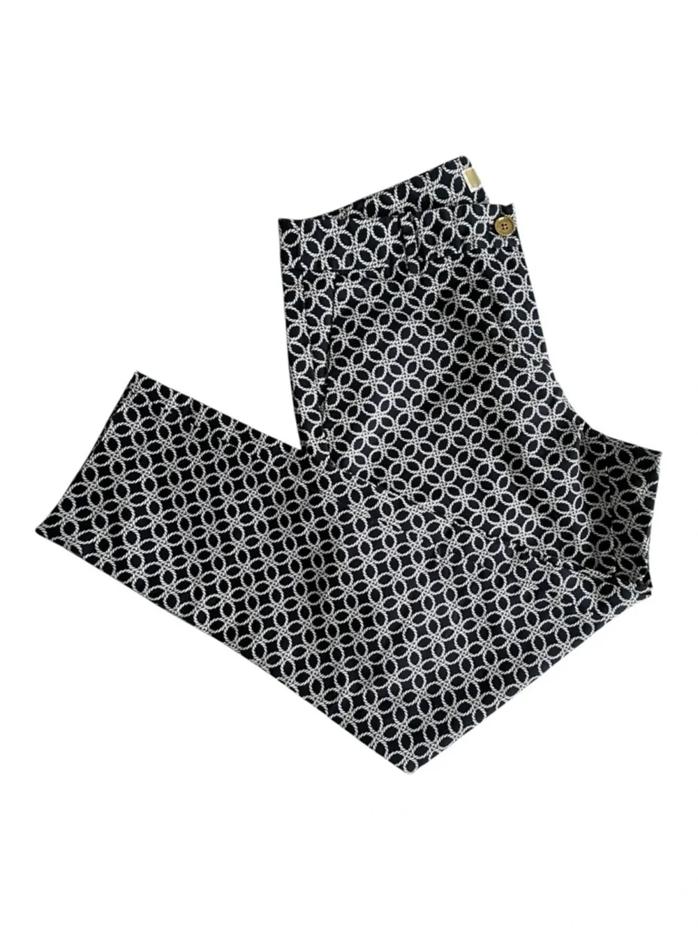 Michael Kors Womens Pants 8P Petite Navy White Geometric Print Tailored Career